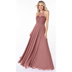 Azazie Kinsey Bridesmaid Dress (Desert Rose) A8 medium lace embroidery NWT